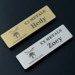 High Luxury Quality Gold Plated Brushed Stainless Steel Hotel Name Badge Black Laser Staff Name Plate