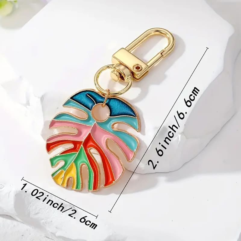 Multicolour Rainbow Leaf Keychain Key Ring Fresh Foliage Plant Metal Keyring (2)