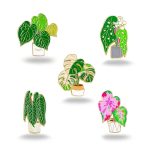 Gold Plated Green Plant Pot Badge Enamel Gift Flower Plant Leaf Printing Brooch