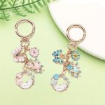 Factory Cat, Butterfly, and Flower Keychain – Gold-Plated Keyring with Rhinestones