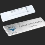 70*20mm Customized Stainless Steel Name Plate Silver Printing Logo Name Badge with Safety Pin