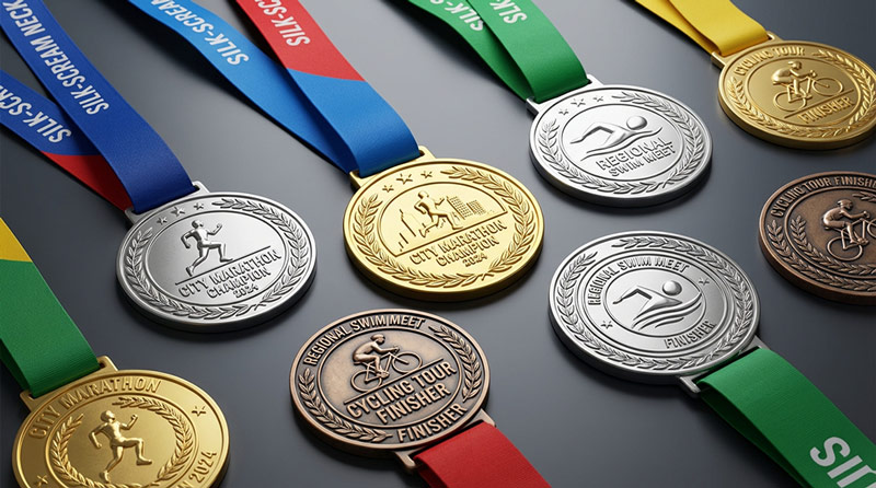 Custom sports medals manufacturer producing gold, silver and bronze race medals