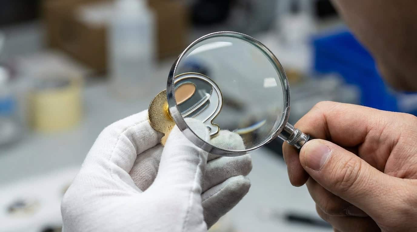 Evaluate Product Quality Control
clean metal borders
accurate color filling
smooth plating
secure attachment
neat packaging